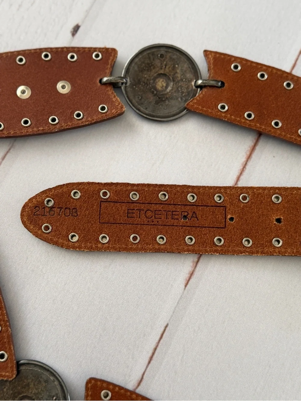 Etcetera Western Concho Studded Leather Belt Brown Boho Southwestern Belt